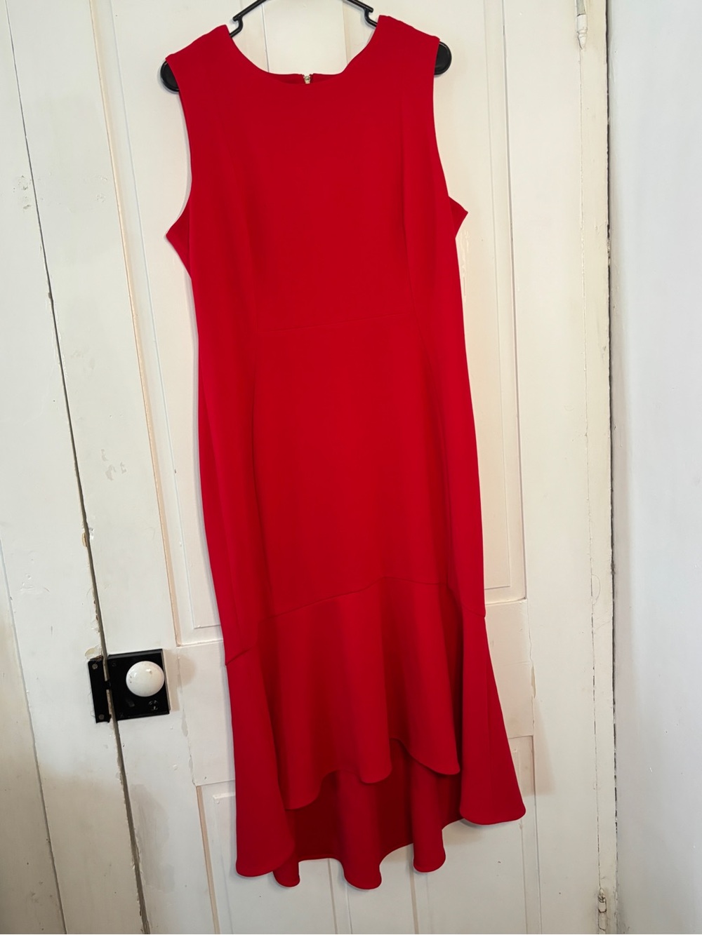 Calvin Klein Vibrant Red Sleeveless Scuba Crepe Mermaid MIDI High-low Dress